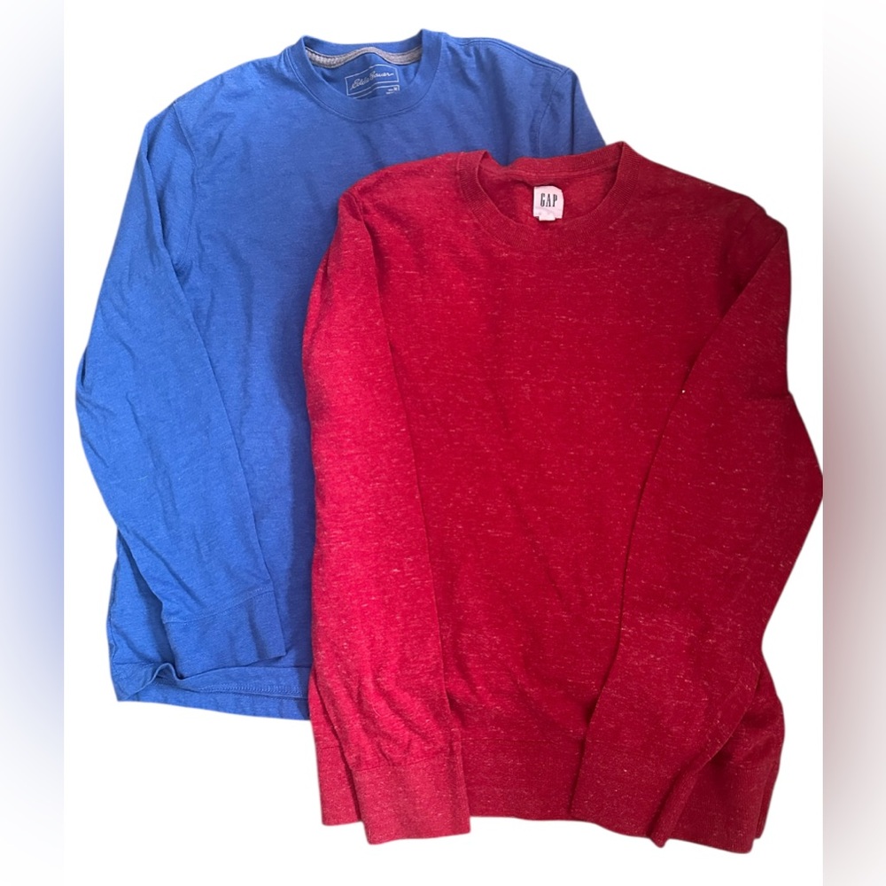Mens Long Sleeve Shirts-  Lot of 2 Eddie Bauer & Gap Size Medium Red & Blue